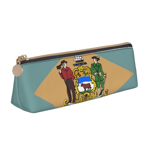 Luckily&Day Personalisierte dreieckige Tasche mit Flagge von Delaware, stilvoller Leder-Kosmetik-Organizer, kompakte Reißverschlusstasche, Weiß, One Size, Stilvoll von Luckily&Day