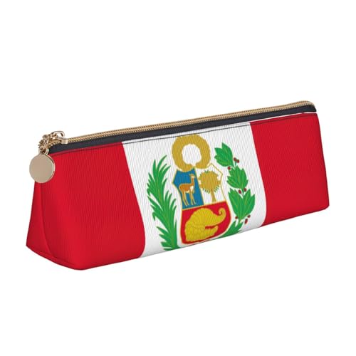 Luckily&Day Personalisierte dreieckige Tasche mit Flagge von Peru, stilvoller Leder-Kosmetik-Organizer, kompakte Reißverschlusstasche, Weiß, One Size, Stilvoll von Luckily&Day