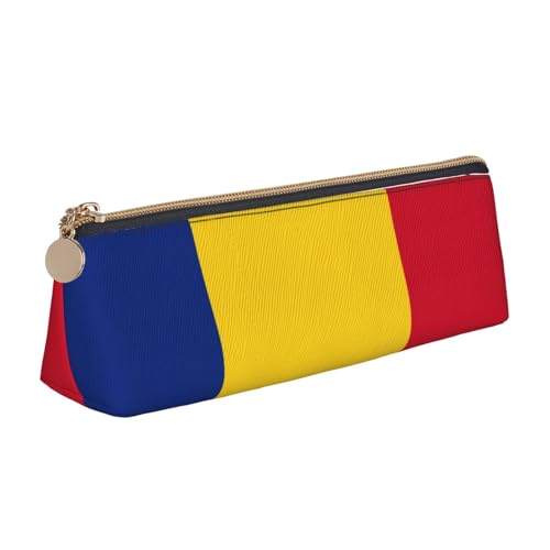 Luckily&Day Personalisierte dreieckige Tasche mit Flagge von Rumänien, stilvoller Leder-Kosmetik-Organizer, kompakte Reißverschlusstasche, Weiß, One Size, Stilvoll von Luckily&Day