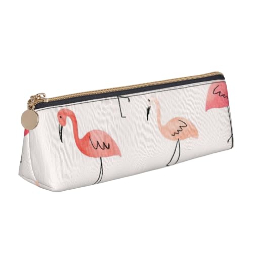 Luckily&Day Personalisierte dreieckige Tasche mit Flamingo-Aufdruck, stilvoller Leder-Kosmetik-Organizer, kompakte Reißverschlusstasche, Weiß, One Size, Stilvoll von Luckily&Day