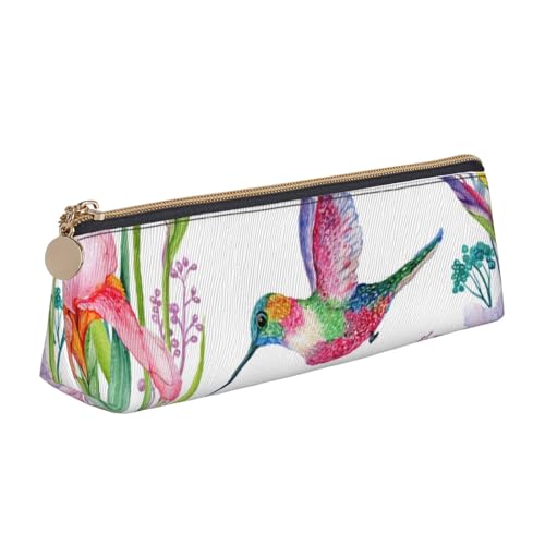 Luckily&Day Personalisierte dreieckige Tasche mit Garten mit Vögeln und Blumen, einzigartiger Leder-Kosmetik-Organizer, kompakte Reißverschlusstasche, weiß, Einheitsgröße, stilvoll, Weiß, One Size, von Luckily&Day