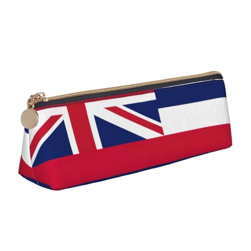 Luckily&Day Personalisierte dreieckige Tasche mit Hawaii-Flagge, stilvoller Leder-Kosmetik-Organizer, kompakte Reißverschlusstasche, Weiß, One Size, Stilvoll von Luckily&Day
