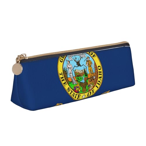 Luckily&Day Personalisierte dreieckige Tasche mit Idaho-Staatsflagge, stilvoller Leder-Kosmetik-Organizer, kompakte Reißverschlusstasche, Weiß, One Size, Stilvoll von Luckily&Day