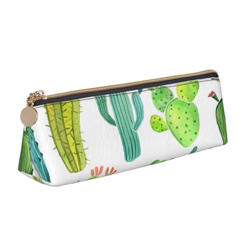 Luckily&Day Personalisierte dreieckige Tasche mit Kaktusmuster, stilvoller Leder-Kosmetik-Organizer, kompakte Reißverschlusstasche, Weiß, One Size, Stilvoll von Luckily&Day