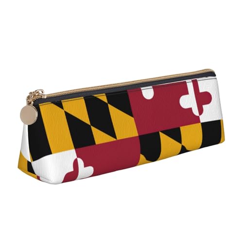Luckily&Day Personalisierte dreieckige Tasche mit Maryland-Staatsflagge, stilvoller Leder-Kosmetik-Organizer, kompakte Reißverschlusstasche, Weiß, One Size, Stilvoll von Luckily&Day