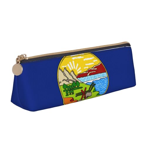 Luckily&Day Personalisierte dreieckige Tasche mit Montana-Flagge, stilvoller Leder-Kosmetik-Organizer, kompakte Reißverschlusstasche, Weiß, One Size, Stilvoll von Luckily&Day