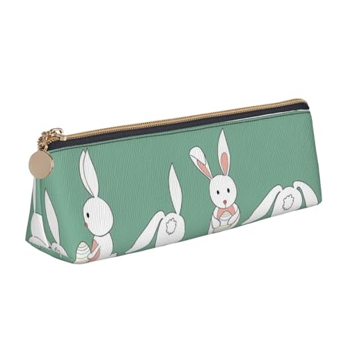 Luckily&Day Personalisierte dreieckige Tasche mit Osterhasen-Aufdruck, stilvoller Leder-Kosmetik-Organizer, kompakte Reißverschlusstasche, Weiß, One Size, Stilvoll von Luckily&Day