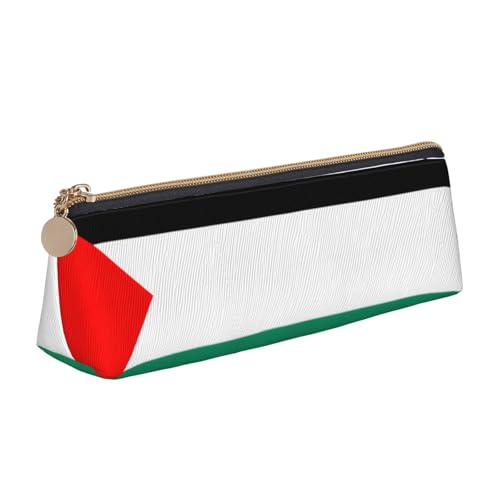 Luckily&Day Personalisierte dreieckige Tasche mit Palästina-Flagge, stilvoller Leder-Kosmetik-Organizer, kompakte Reißverschlusstasche, Weiß, One Size, Stilvoll von Luckily&Day