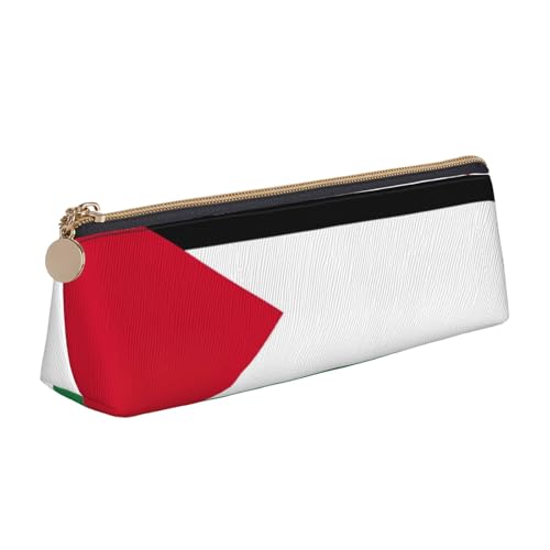 Luckily&Day Personalisierte dreieckige Tasche mit Palästina-Flagge, stilvoller Leder-Kosmetik-Organizer, kompakte Reißverschlusstasche, Weiß, One Size, Stilvoll von Luckily&Day