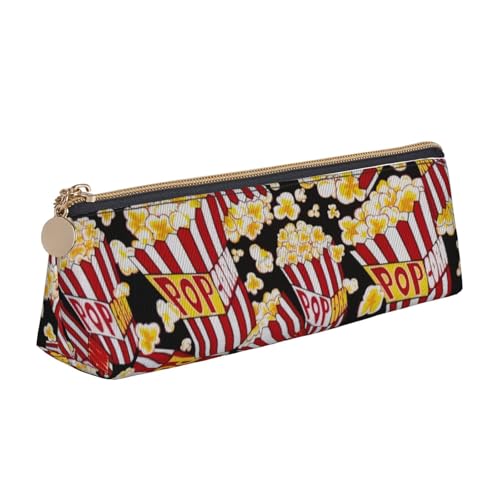 Luckily&Day Personalisierte dreieckige Tasche mit Popcorn-Aufdruck, stilvoller Leder-Kosmetik-Organizer, kompakte Reißverschlusstasche, Weiß, One Size, Stilvoll von Luckily&Day