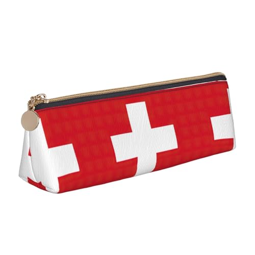 Luckily&Day Personalisierte dreieckige Tasche mit Schweizer Flagge, stilvoller Leder-Kosmetik-Organizer, kompakte Reißverschlusstasche, Weiß, One Size, Stilvoll von Luckily&Day