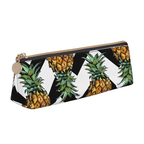 Luckily&Day Personalisierte dreieckige Tasche mit Sommerananas-Druck, stilvoller Leder-Kosmetik-Organizer, kompakte Reißverschlusstasche, Weiß, One Size, Stilvoll von Luckily&Day