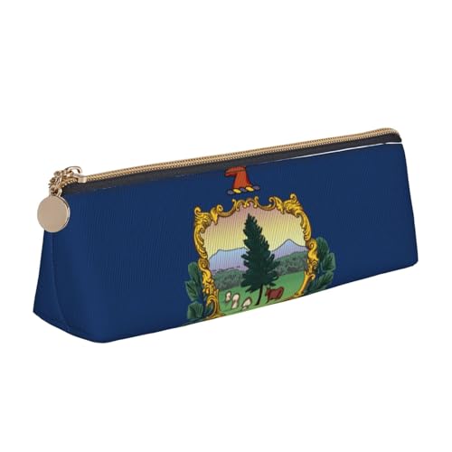 Luckily&Day Personalisierte dreieckige Tasche mit Vermont Staatsflagge, stilvoller Leder-Kosmetik-Organizer, kompakte Reißverschlusstasche, Weiß, One Size, Stilvoll von Luckily&Day