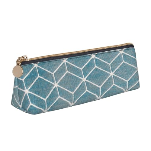 Luckily&Day Personalisierte dreieckige Tasche mit blauem Gittermuster, stilvoller Leder-Kosmetik-Organizer, kompakte Reißverschlusstasche, Weiß, One Size, Stilvoll von Luckily&Day