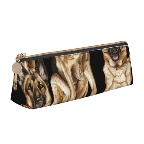 Luckily&Day Personalisierte dreieckige Tasche mit deutschem Schäferhund, einzigartiger Leder-Kosmetik-Organizer, kompakte Reißverschlusstasche, weiß, Einheitsgröße, stilvoll, Weiß, One Size, Stilvoll von Luckily&Day