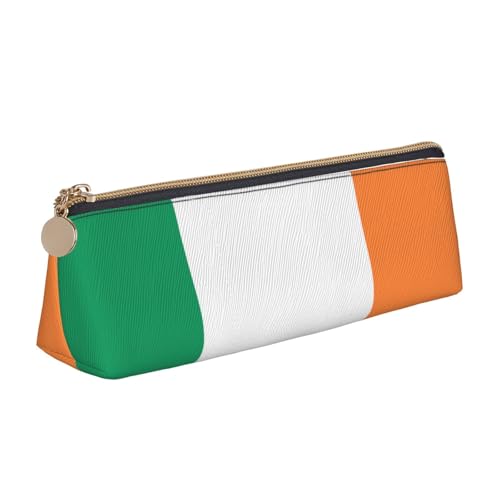 Luckily&Day Personalisierte dreieckige Tasche mit irischer Flagge, stilvoller Leder-Kosmetik-Organizer, kompakte Reißverschlusstasche, Weiß, One Size, Stilvoll von Luckily&Day