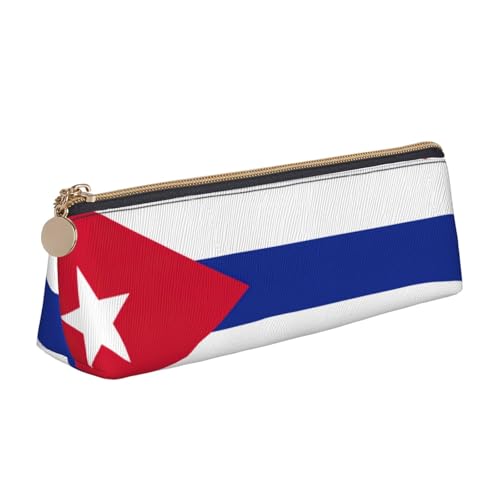 Luckily&Day Personalisierte dreieckige Tasche mit kubanischer Flagge, stilvoller Leder-Kosmetik-Organizer, kompakte Reißverschlusstasche, Weiß, One Size, Stilvoll von Luckily&Day