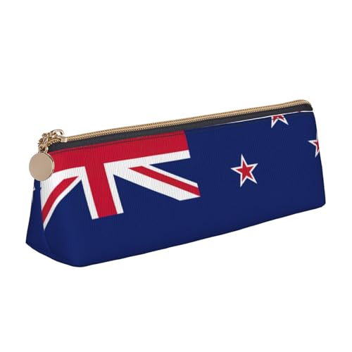 Luckily&Day Personalisierte dreieckige Tasche mit neuseeländischer Flagge, stilvoller Leder-Kosmetik-Organizer, kompakte Reißverschlusstasche, Weiß, One Size, Stilvoll von Luckily&Day