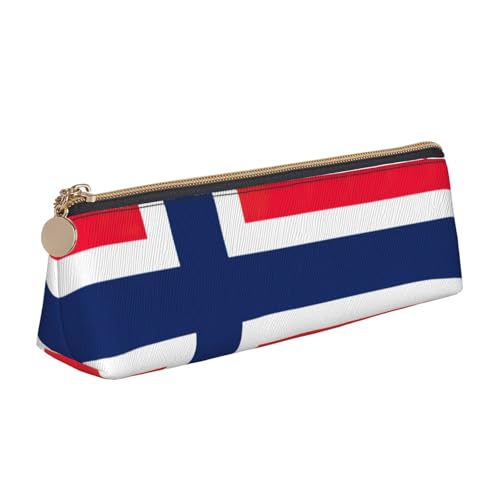 Luckily&Day Personalisierte dreieckige Tasche mit norwegischer Flagge, stilvoller Leder-Kosmetik-Organizer, kompakte Reißverschlusstasche, Weiß, One Size, Stilvoll von Luckily&Day