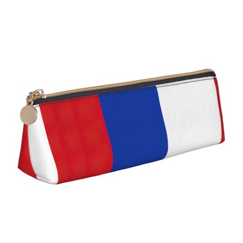Luckily&Day Personalisierte dreieckige Tasche mit russischer Flagge, stilvoller Leder-Kosmetik-Organizer, kompakte Reißverschlusstasche, Weiß, One Size, Stilvoll von Luckily&Day