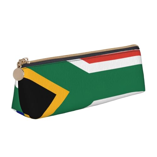 Luckily&Day Personalisierte dreieckige Tasche mit südafrikanischer Flagge, stilvoller Leder-Kosmetik-Organizer, kompakte Reißverschlusstasche, Weiß, One Size, Stilvoll von Luckily&Day