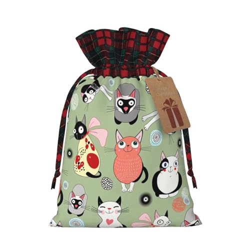 Luckily&Day Schöne Cartoon-Katzen-Druck-Geschenktasche mit Kordelzug für Party, Festival, lustige, wiederverwendbare Leinentasche, 1 Stück von Luckily&Day