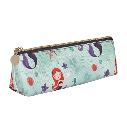 Luckily&Day Schöne dreieckige Tasche mit Meerjungfrauen-Aufdruck, stilvoller Leder-Kosmetik-Organizer, kompakte Reißverschlusstasche, Weiß, One Size, Stilvoll von Luckily&Day