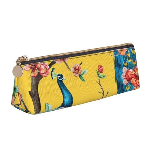 Luckily&Day Schöne dreieckige Tasche mit Pfauen-Aufdruck, stilvoller Leder-Kosmetik-Organizer, kompakte Reißverschlusstasche, Weiß, One Size, Stilvoll von Luckily&Day