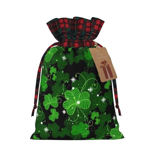 Luckily&Day St. Patricks Day Geschenktasche mit Blätteraufdruck, Weihnachts-Kordelzug, für Party, Festival, lustige, wiederverwendbare Leinentasche, 1 Stück von Luckily&Day
