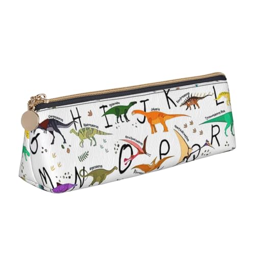 Luckily&Day Stilvolle Lernalphabete mit Dinosaurier-Aufdruck, personalisierte dreieckige Tasche, stilvoller Leder-Kosmetik-Organizer, kompakte Reißverschlusstasche, Weiß, One Size, Stilvoll von Luckily&Day
