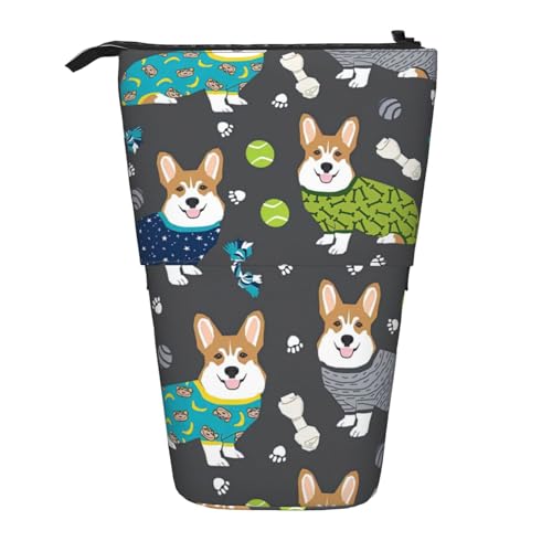 Luckily&Day Trage Kleidung Corgi Dogs Print Vertikal einziehbare Tasche Neuheit Stehtasche Pop-Up-Tasche Einzigartige Teleskop-Tasche für Büro Make-up, Schwarz, One Size, Teleskopisch von Luckily&Day
