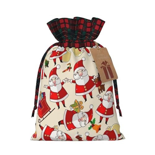 Luckily&Day Weihnachtliche Cartoon-Weihnachtsmann-Druck, Weihnachts-Geschenktasche mit Kordelzug, für Party, Festival, lustige, wiederverwendbare Leinentasche, 1 Stück, Schwarz, Small von Luckily&Day