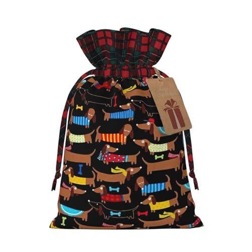 Luckily&Day Weihnachtliche Geschenktasche mit Dackel-Aufdruck "I Love My Dog", mit Kordelzug, für Party, Festival, lustige, wiederverwendbare Leinentasche, 1 Stück, Schwarz, Small von Luckily&Day