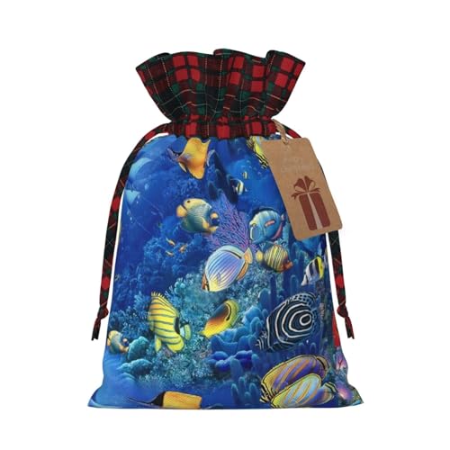 Luckily&Day Weihnachtliche Geschenktasche mit Kordelzug für Party, Festival, lustige, wiederverwendbare Leinentasche, 1 Stück, mittelgroß von Luckily&Day