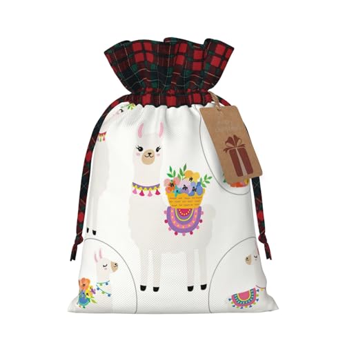 Luckily&Day Weihnachtliche Geschenktasche mit Lama-Druck, mit Kordelzug, für Party, Festival, lustige, wiederverwendbare Leinentasche, 1 Stück von Luckily&Day