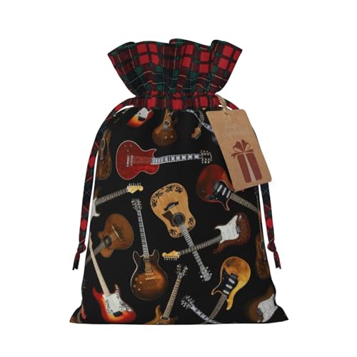 Luckily&Day Weihnachts-Geschenktasche mit Gitarren-Aufdruck, mit Kordelzug, für Party, Festival, lustige, wiederverwendbare Leinentasche, 1 Stück, mittelgroß von Luckily&Day