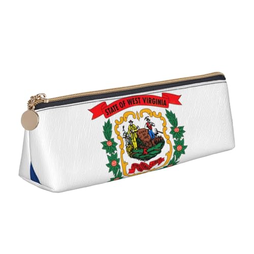 Luckily&Day West-Virginia-Flagge, personalisierbar, dreieckig, stilvoll, Leder, Kosmetik-Organizer, kompakte Reißverschlusstasche, Weiß, One Size, Stilvoll von Luckily&Day