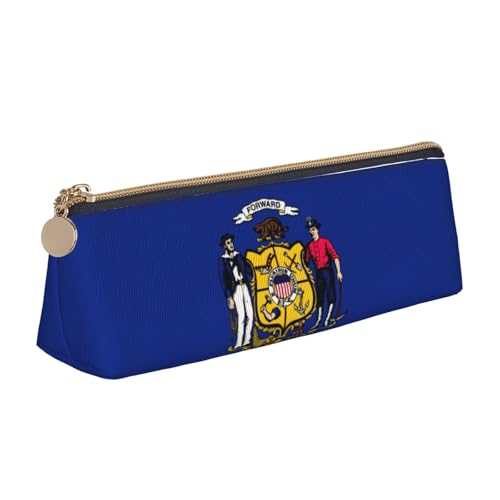 Luckily&Day Wisconsin Kosmetiktasche mit Staatsflaggen-Aufdruck, personalisierbar, stilvoller Leder-Kosmetik-Organizer, kompakte Reißverschlusstasche, Weiß, One Size, Stilvoll von Luckily&Day