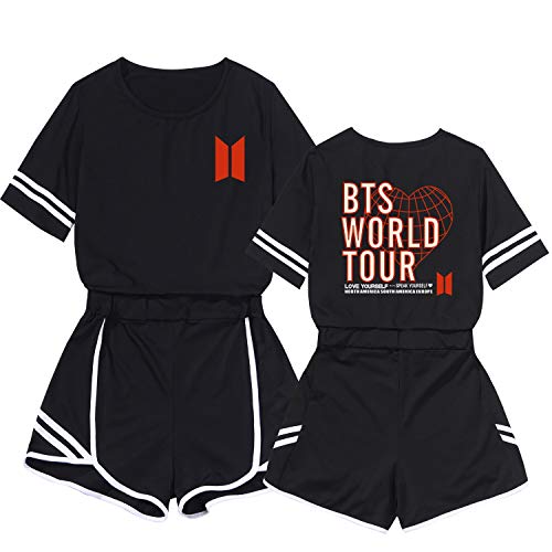 LuckinWhale Damen BTS Love Yourself Bangtan Boys T-Shirt & Kurze Hose Set Crop Tops Shorts Anzug Mode Sport Oberteile Sommerkleidung(S,5843) von LuckinWhale