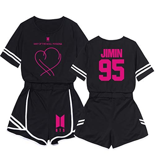 LuckinWhale Damen BTS Map of Soul Persona Bangtan Boys T-Shirt & Kurze Hose Set Crop Tops Shorts Anzug Mode Sport Oberteile Sommerkleidung(2XL,P Jimin) von LuckinWhale