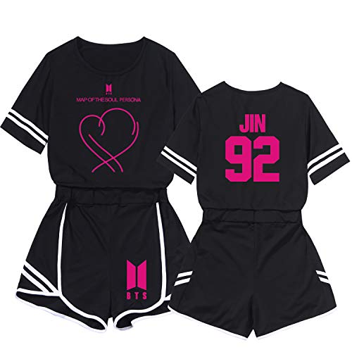 LuckinWhale Damen BTS Map of Soul Persona Bangtan Boys T-Shirt & Kurze Hose Set Crop Tops Shorts Anzug Mode Sport Oberteile Sommerkleidung(S,P JIN) von LuckinWhale