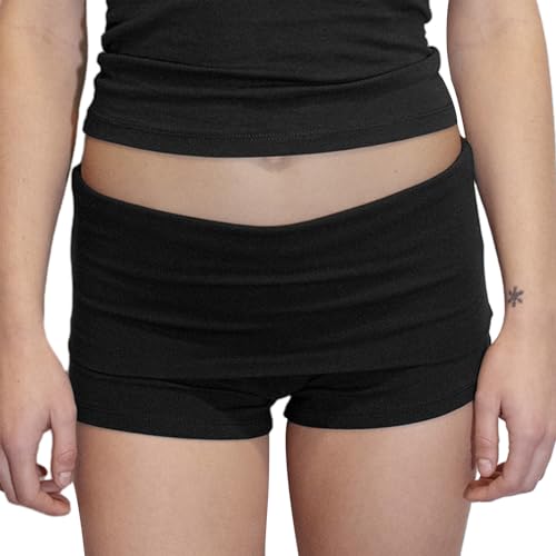 Damen-Shorts, umklappbar, niedrige Taille, dehnbar, Yoga, Rollover-Shorts, schmale Passform, süße Lounge-Shorts, Schwarz, Klein Damen-Shorts, umklappbar, niedrige Taille, dehnbar, Yoga, Rollover-Shorts, schmale Passform, süße Lounge-Shorts, Schwarz, Klein von Luckinbaby