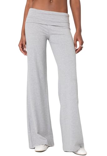 Luckinbaby Damen Flare Skinny Pants Fold Over Leggings Stretch Bootcut Bell Bottom Slim Fit Yogahose Y2k Jogger, Lounge Hellgrau, S Luckinbaby Damen Flare Skinny Pants Fold Over Leggings Stretch Bootcut Bell Bottom Slim Fit Yogahose Y2k Jogger, Lounge Hellgrau, S von Luckinbaby