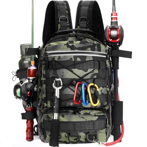 Luckits Angelrucksack, Angeltasche, Angelgerät Rucksack mit Rutenhalter, wasserdichte Angelgeräte Aufbewahrungstaschen, atmungsaktive Schultertasche, Wandern, Jagd, Camping, Outdoor Sport (Green) von Luckits