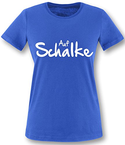 Auf Schalke Damen T-Shirt, Royal - Weiß in Größe S von Luckja
