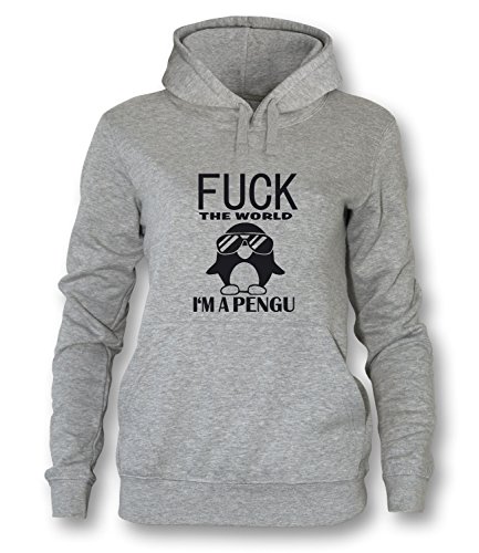 Fuck The World-I'm a Pengu Damen Hoodie Grau - Schwarz Größe L von Luckja