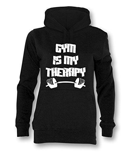 Gym is my therapy Damen Hoodie Schwarz - Weiß Größe S von Luckja