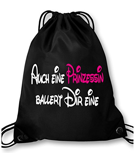 Luckja Auch eine Prinzessin ballert Dir eine Turnbeutel Sportbeutel Tasche Schwarz-Weiss/Neonpink von Luckja