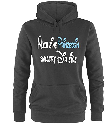 Luckja Auch eine Prinzessin ballert dir eine Damen Hoodie Schwarz-Weiss/Hellblau Grösse XL von Luckja