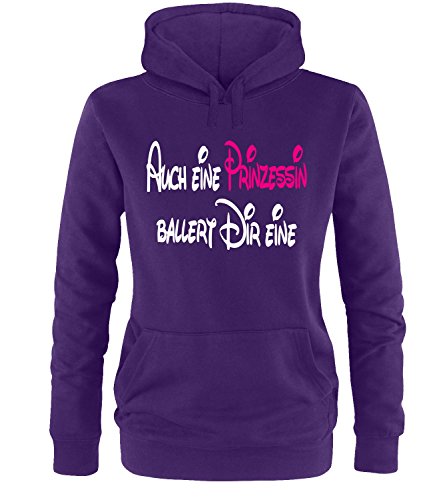 Luckja Auch eine Prinzessin ballert dir eine Damen Hoodie Violett-Weiss/Neonpink Grösse S von Luckja